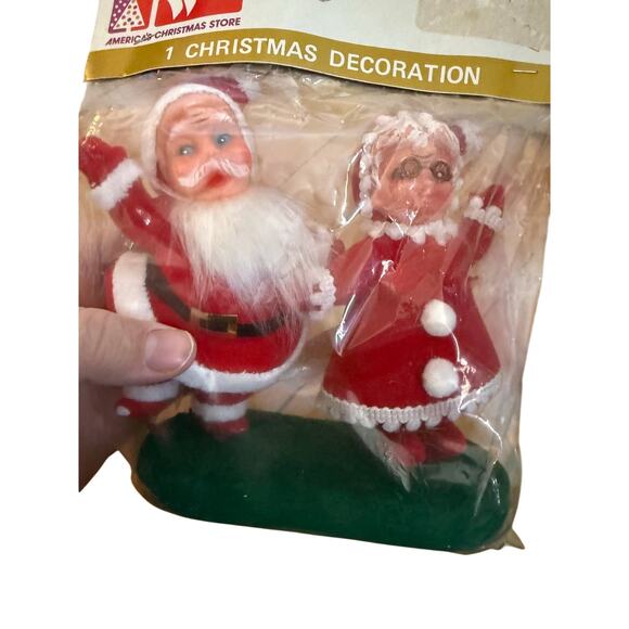 Vintage Flocked Dancing MR & MRS SANTA CLAUS Unused Original Package - Picture 2 of 7